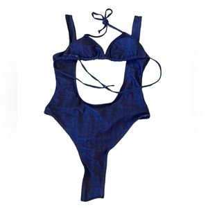 Two piece denim swimsuit
